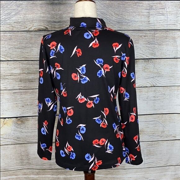 NWT Ann Taylor Long Sleeve  Mock Neck Floral Top Sweater Cotton Blend L petite - Picture 3 of 8